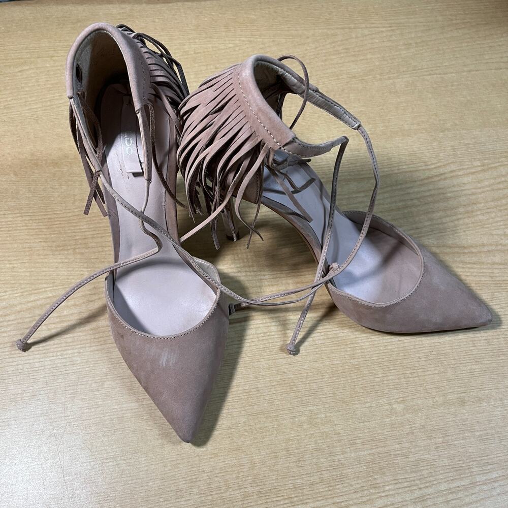 ALDO Venosta Heeled Fringe Lace-up Pump Suede Pointed Toe Size 7.5